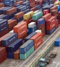 Containers are seen at a port of Shanghai Free Trade Zone